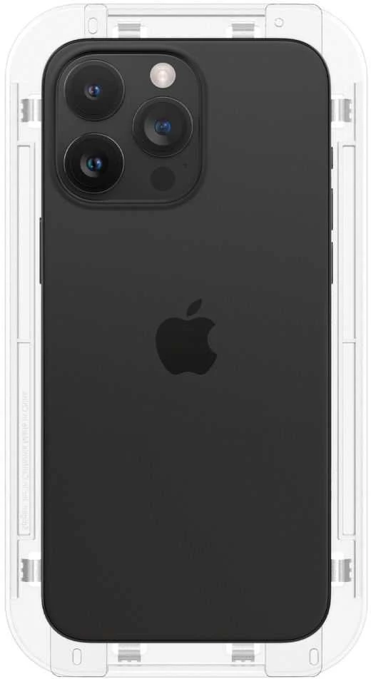 Stiklo dėklas + Spigen Glas.tR EZ Fit FC 1-Pack aplikatorius skirtas iPhone 15 Pro, su juodu rėmeliu