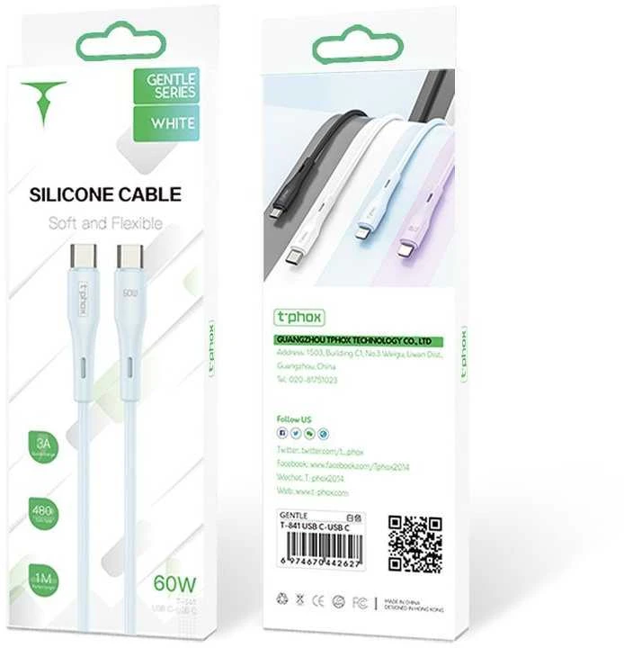 T-PHOX KABELIS GENTLE USB-C/USB-C 60W 1M Baltas