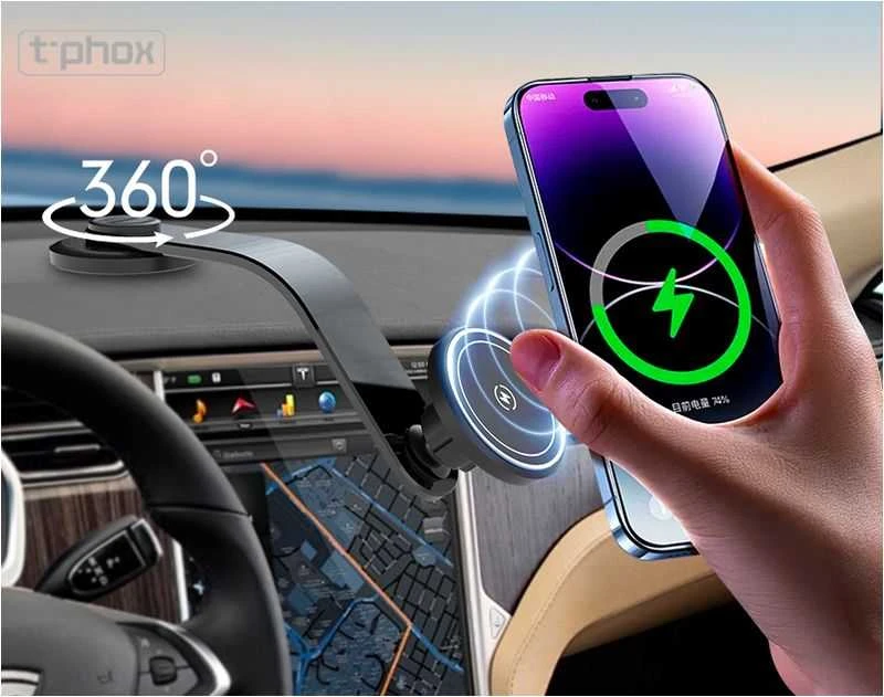 T-PHOX MAG ON 15W MAGNETINIS BELAIDIS AUTOMOBILINIS LAIKIKLIS Juodas