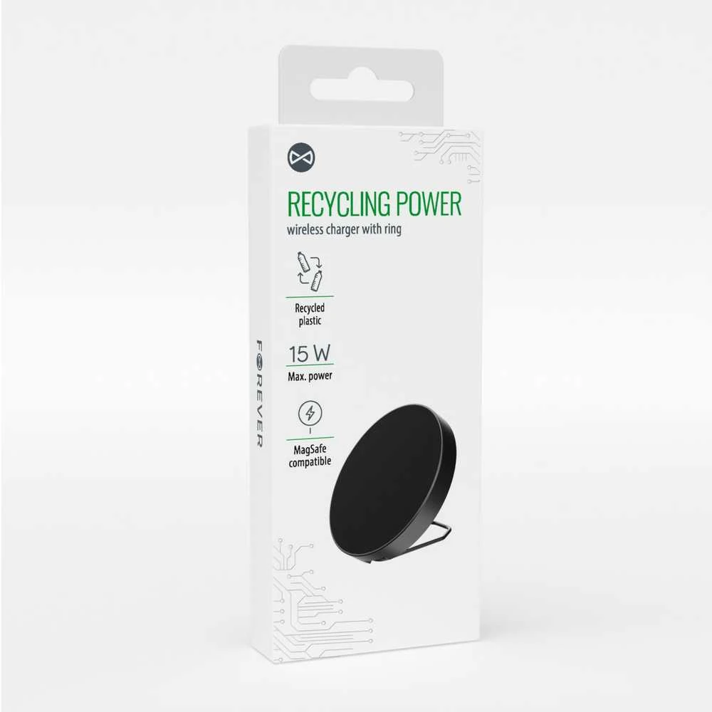 Forever Recycling „Forever“ perdirbamo plastiko indukcinis įkroviklis su žiedu, suderinamas su „MagSafe“ RLIR129-MS