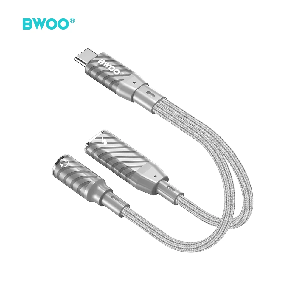 Usams BWOO BZ67 adapteris 2w1 Lightning/USB-C - 3,5 mm lizdas, pilka