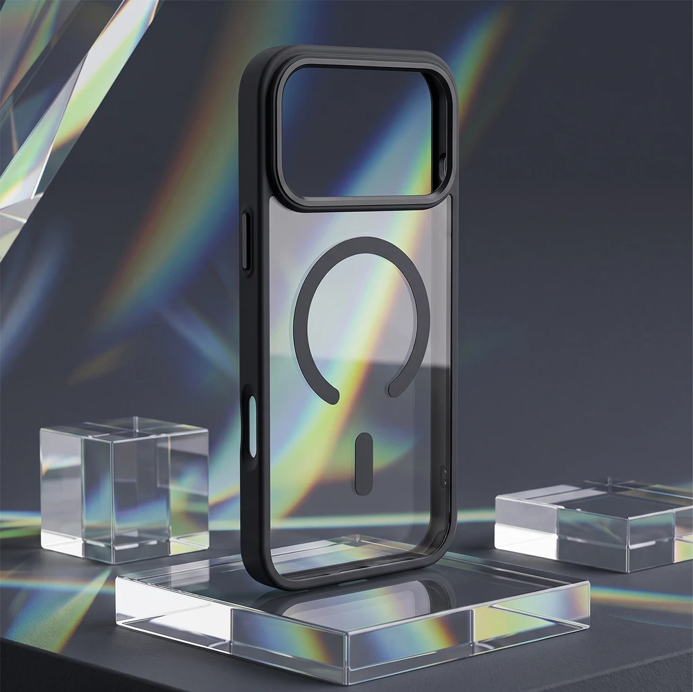 Telforceone Spalvotas Clear Mag dėklas, skirtas iPhone 17 Pro Max 6,9" / 18 Pro Max 6,9", tamsiai pilkas