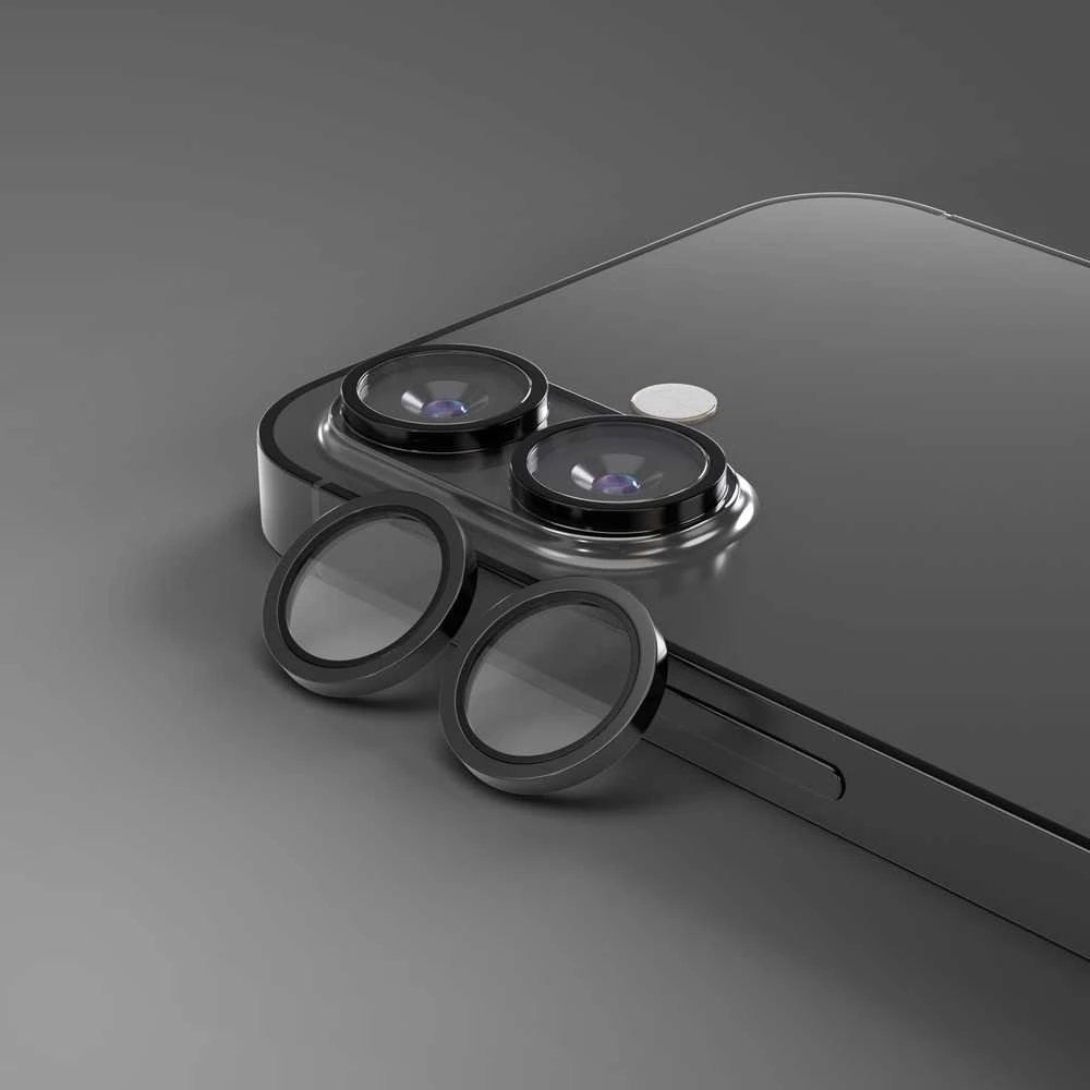 „Telforceone“ galinio fotoaparato objektyvo apsauga, skirta „iPhone 16 / 16 Plus“, juoda