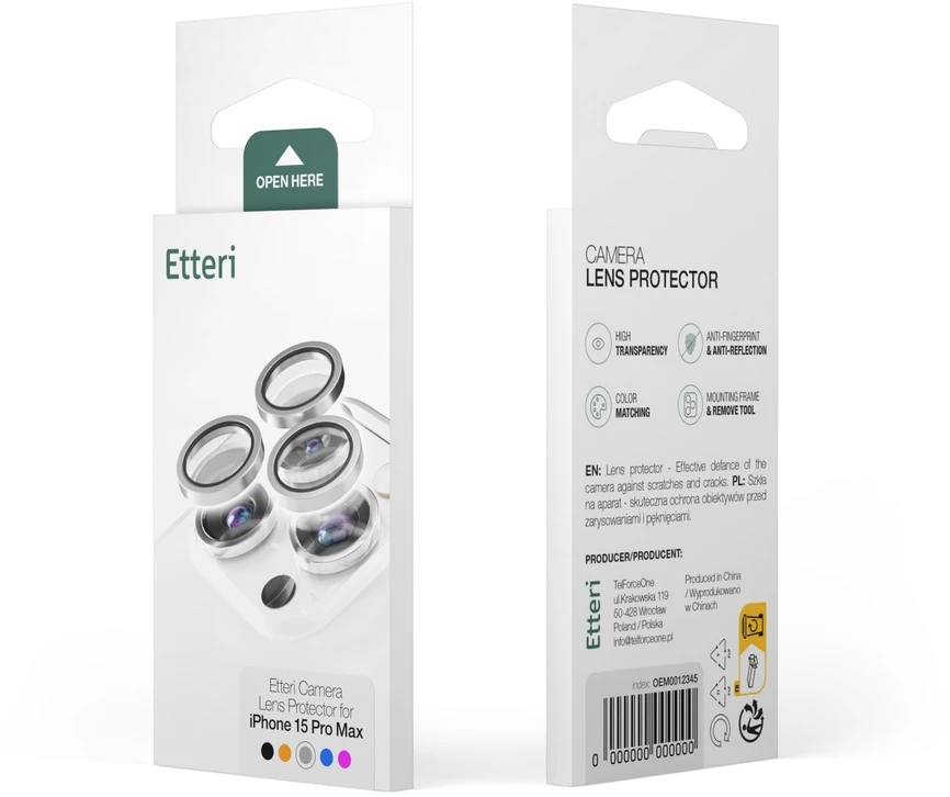 Etteri „Telforceone“ galinio fotoaparato objektyvo apsauga, skirta „iPhone 17 Pro / 17 Pro Max“, juoda