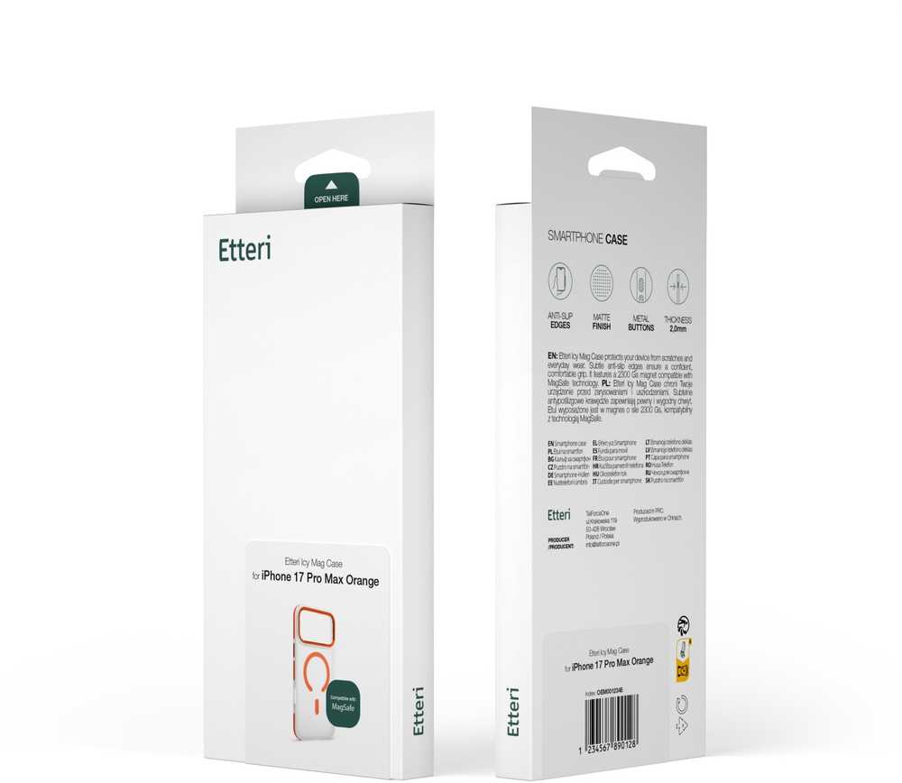 Dėklas Telforceone Etteri Icy Mag case for iPhone 17 Pro Max oranžinis