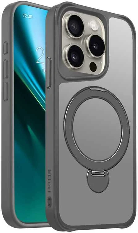 Telforceone Etteri Matt Mag Ring Apple iPhone 15 Pro 6,1" dėklas telefonui pilkos spalvos