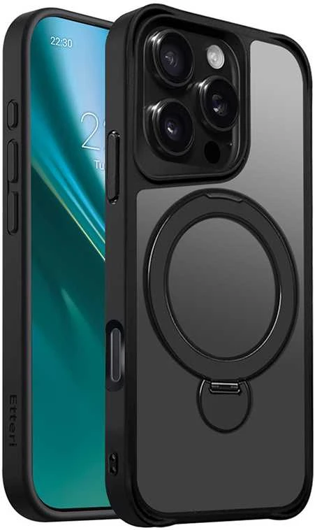 Telforceone Etteri Matt Mag Ring Apple iPhone 16 Pro 6,3" dėklas telefonui juodos spalvos