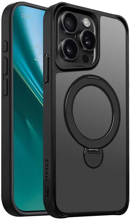 Telforceone Etteri Matt Mag Ring Apple iPhone 15 Pro Max 6,7" dėklas telefonui juodos spalvos