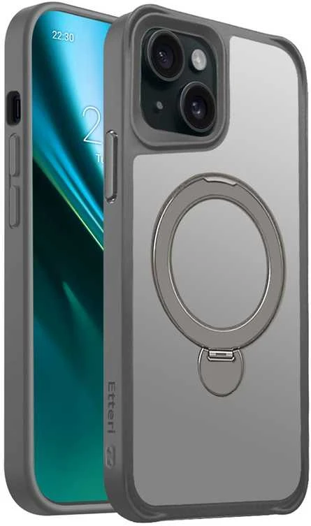 Telforceone Etteri Matt Mag Ring Apple iPhone 15 6,1" dėklas telefonui pilkos spalvos