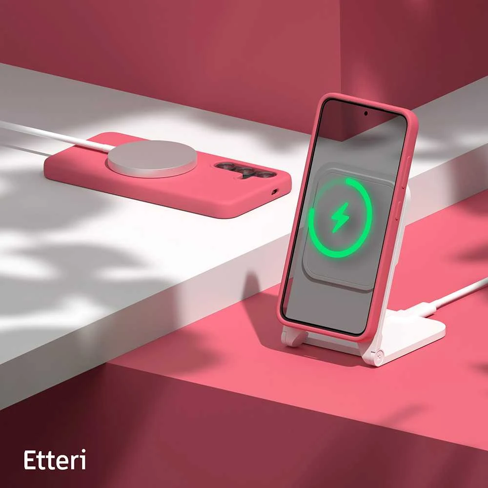 Etteri silikoninis Mag dėklas, skirtas Samsung Galaxy S25 Edge, aviečių spalvos