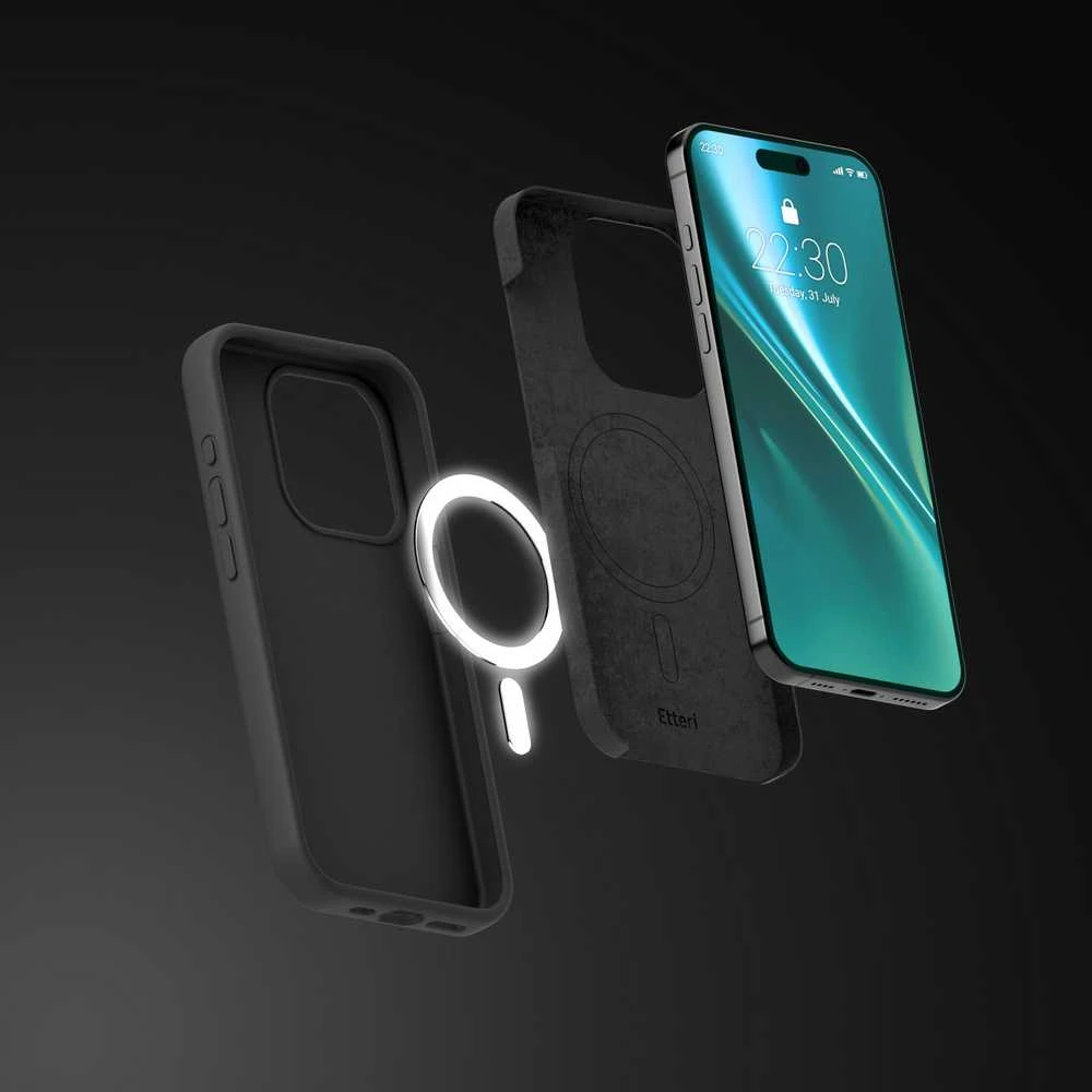 Dėklas Telforceone Etteri Silicone Mag Apple iPhone 15 Pro Max 6,7" juodos spalvos