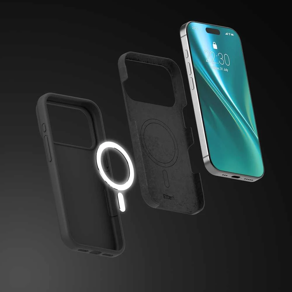 Telforceone „Etteri“ silikoninis „Mag“ dėklas, skirtas „iPhone 17 Pro Max“ / „18 Pro Max“, juodas
