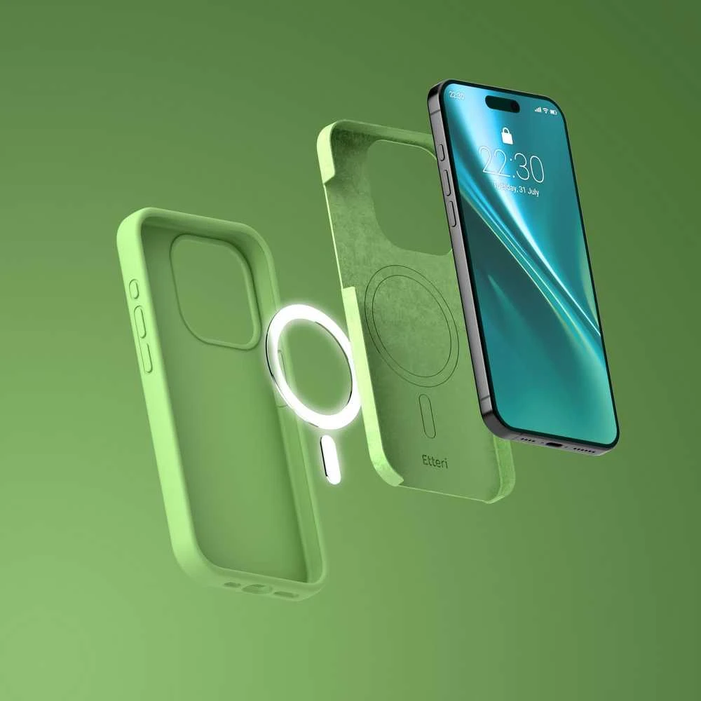 Dėklas Telforceone Etteri Silicone Mag Apple iPhone 15 Pro Max 6,7" šviesiai žalios spalvos