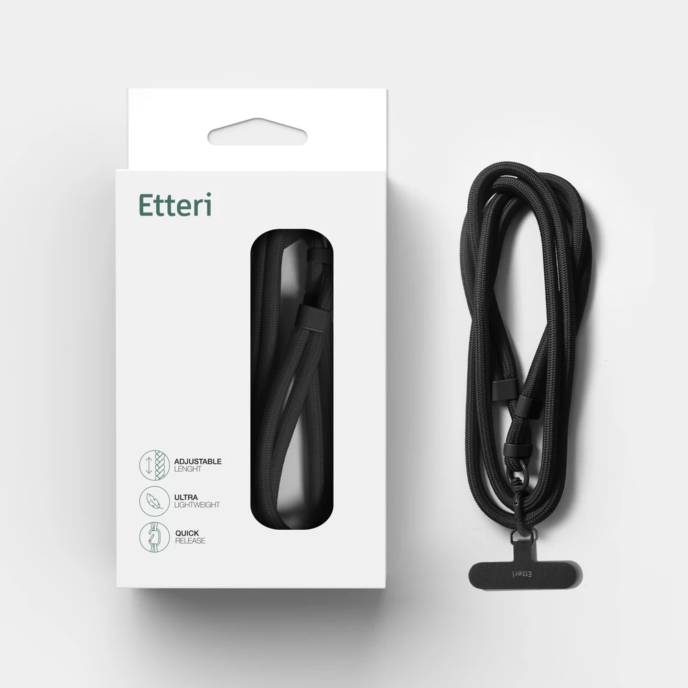 Etteri universalus kaklo dirželis telefonams, juodas
