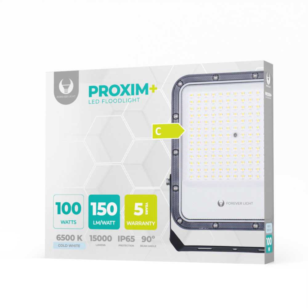 „Telforceone“ LED prožektorius PROXIM+ 100W 6500K 15000lm 230V IP65 „Forever Light“ 150lm/W 5 metų garantija