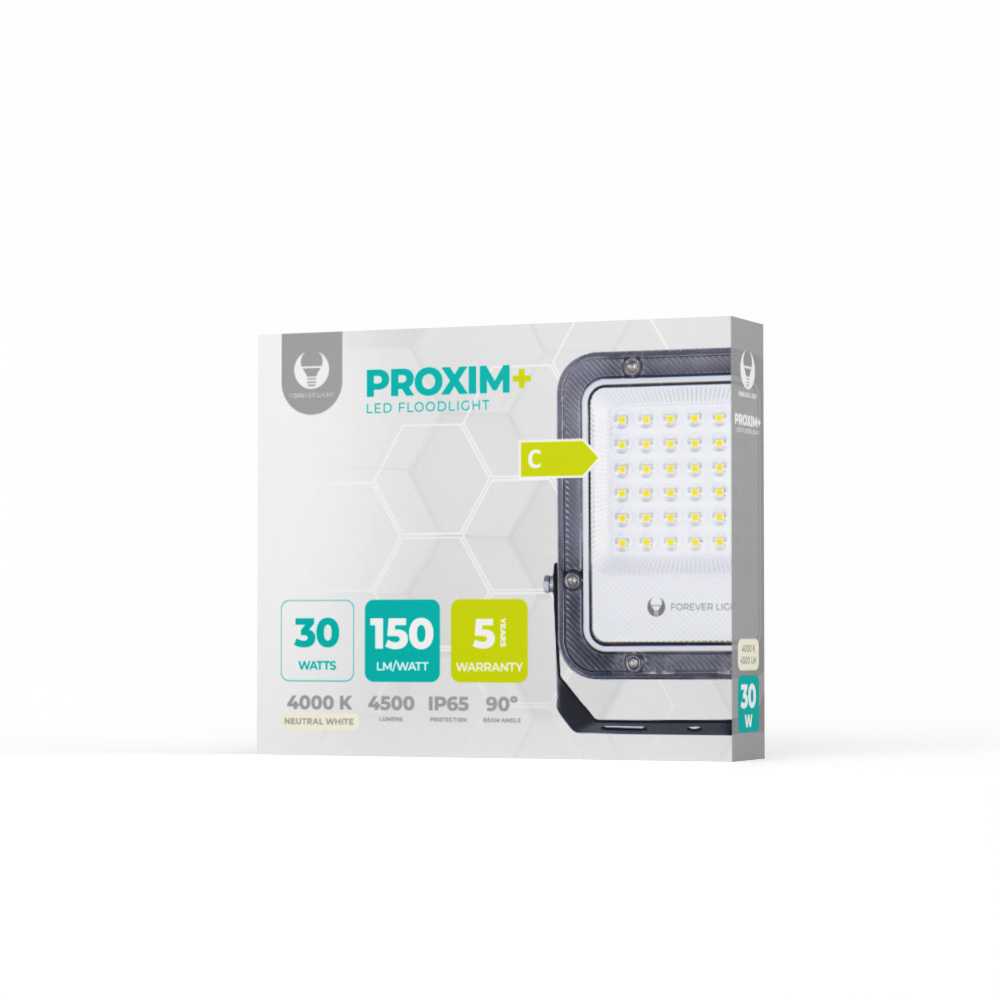 „Telforceone“ LED prožektorius PROXIM+ 30W 4000K 4500lm 230V IP65 „Forever Light“ 150lm/W 5 metų garantija