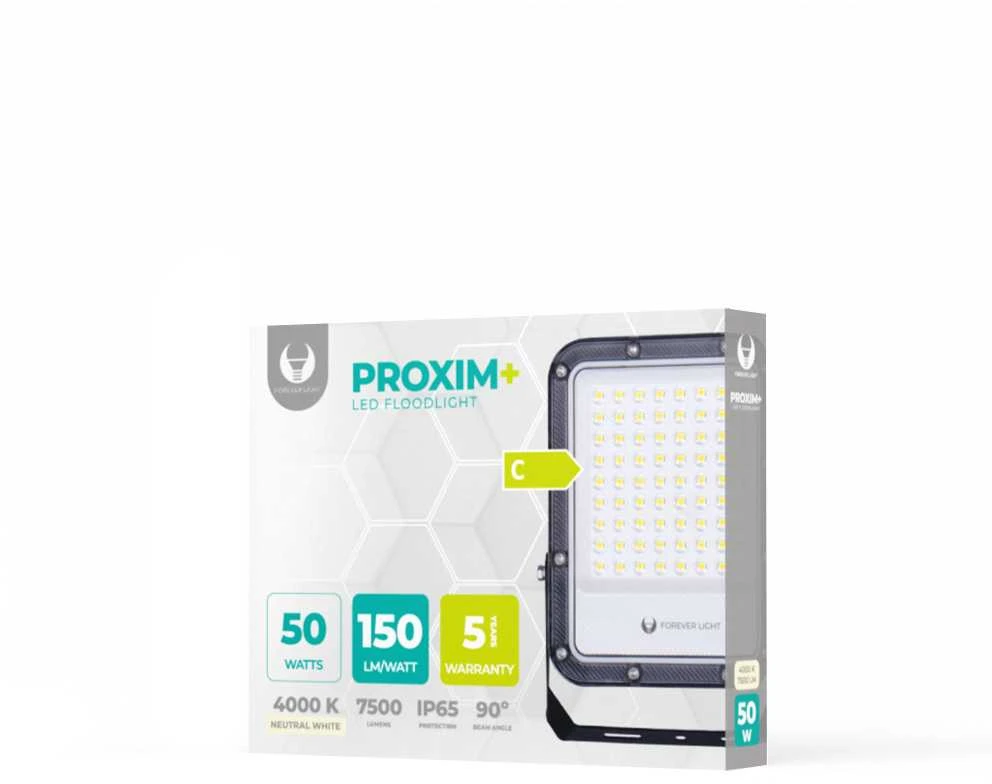 „Telforceone“ LED prožektorius PROXIM+ 50W 4000K 7500lm 230V IP65 „Forever Light“ 150lm/W 5 metų garantija