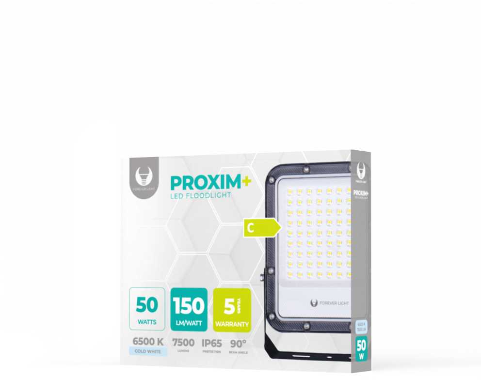 „Telforceone“ LED prožektorius PROXIM+ 50W 6500K 7500lm 230V IP65 „Forever Light“ 150lm/W 5 metų garantija