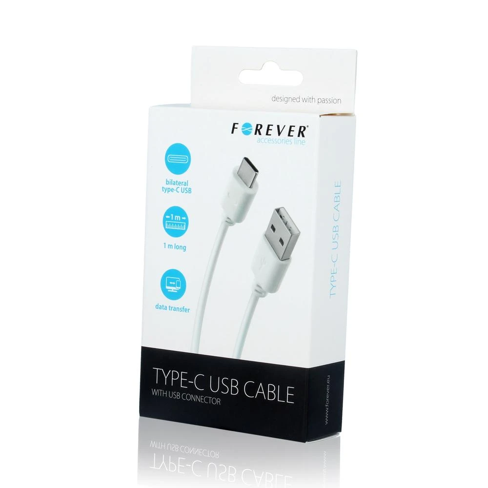 Forever laidas USB – USB-C 1,0 m 2A baltas