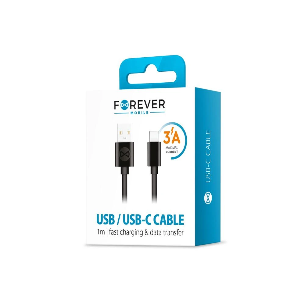 Forever USB – USB-C laidas 1,0 m 3A juodas
