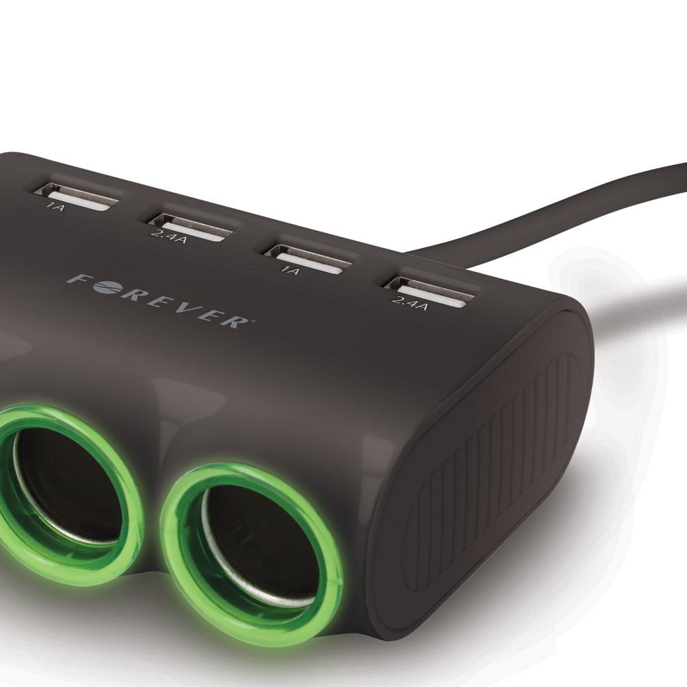 Automobilinis įkroviklis-šakotuvas Forever CSS-05 3 in 1 su 4xUSB ir 3x12V jungtimis