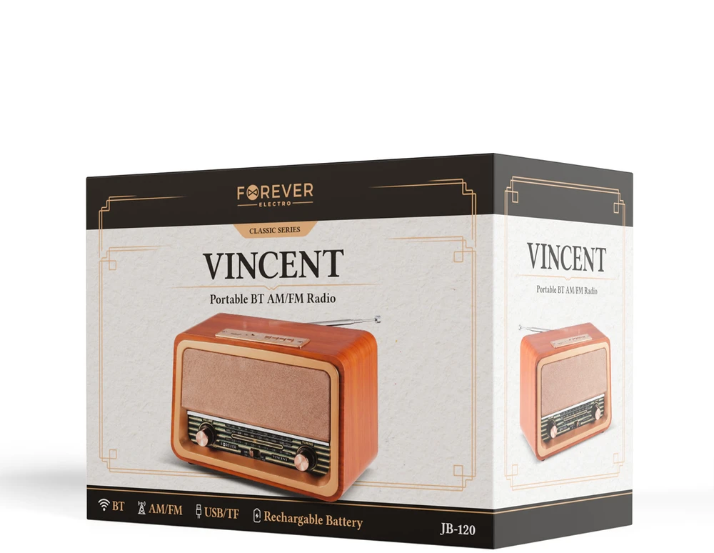 Telforceone Forever Electro AM/FM radijas VINCENT JB-120 BT USB 1200mAh