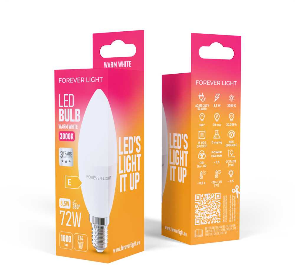 Telforceone Forever Light LED Bulb E14 C37 8.5W 1000lm 3000K class E