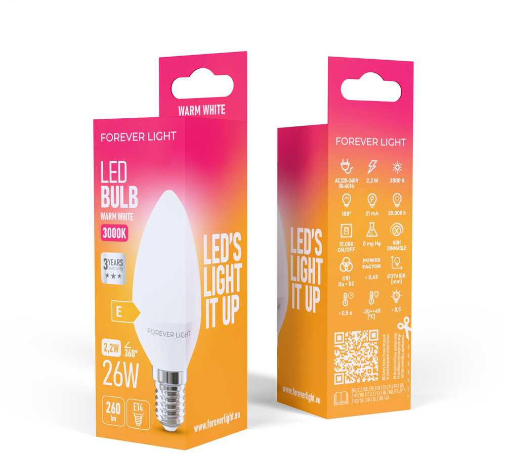 Telforceone Forever Light LED Bulb E14 C37 2.2W 260lm 3000K class E