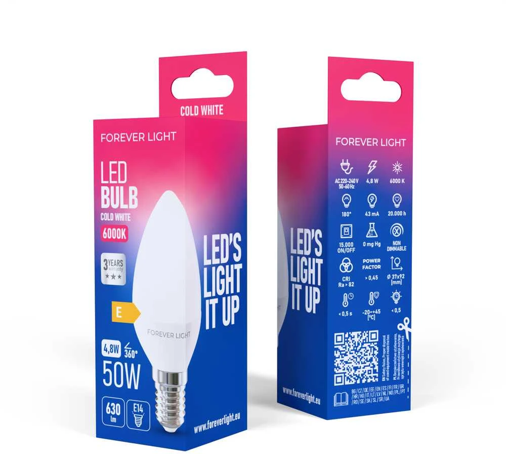„Telforceone Forever Light“ LED lemputė E14 C37 4,8 W 630 lm 6000 K, E klasė