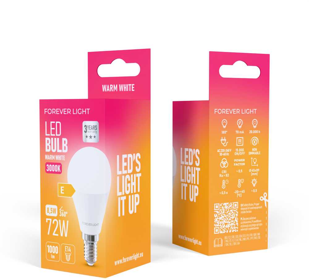 Telforceone Forever Light LED Bulb E14 G45 8.5W 1000lm 3000K class E