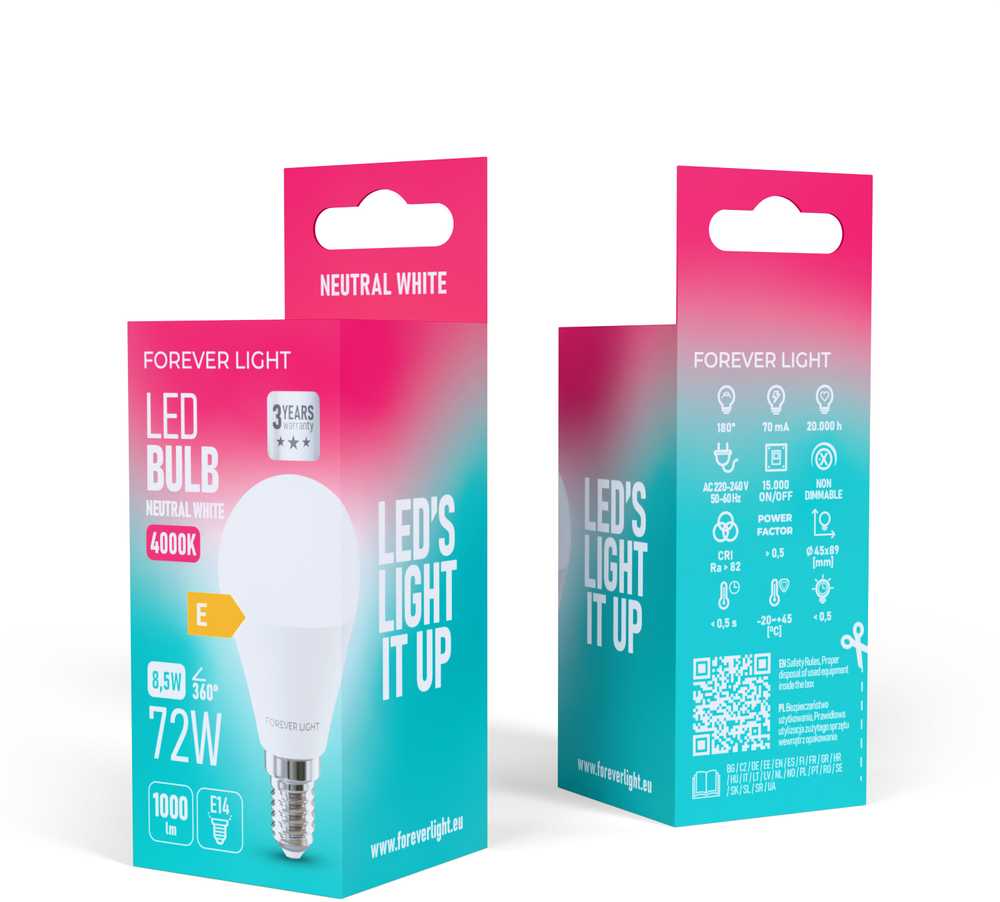 Telforceone Forever Light LED Bulb E14 G45 8.5W 1000lm 4000K class E