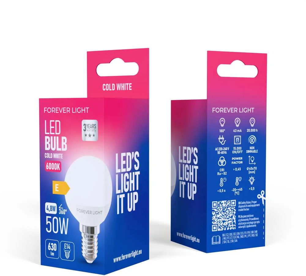 „Telforceone Forever Light“ LED lemputė E14 G45 4,8 W 630 lm 6000 K, E klasė