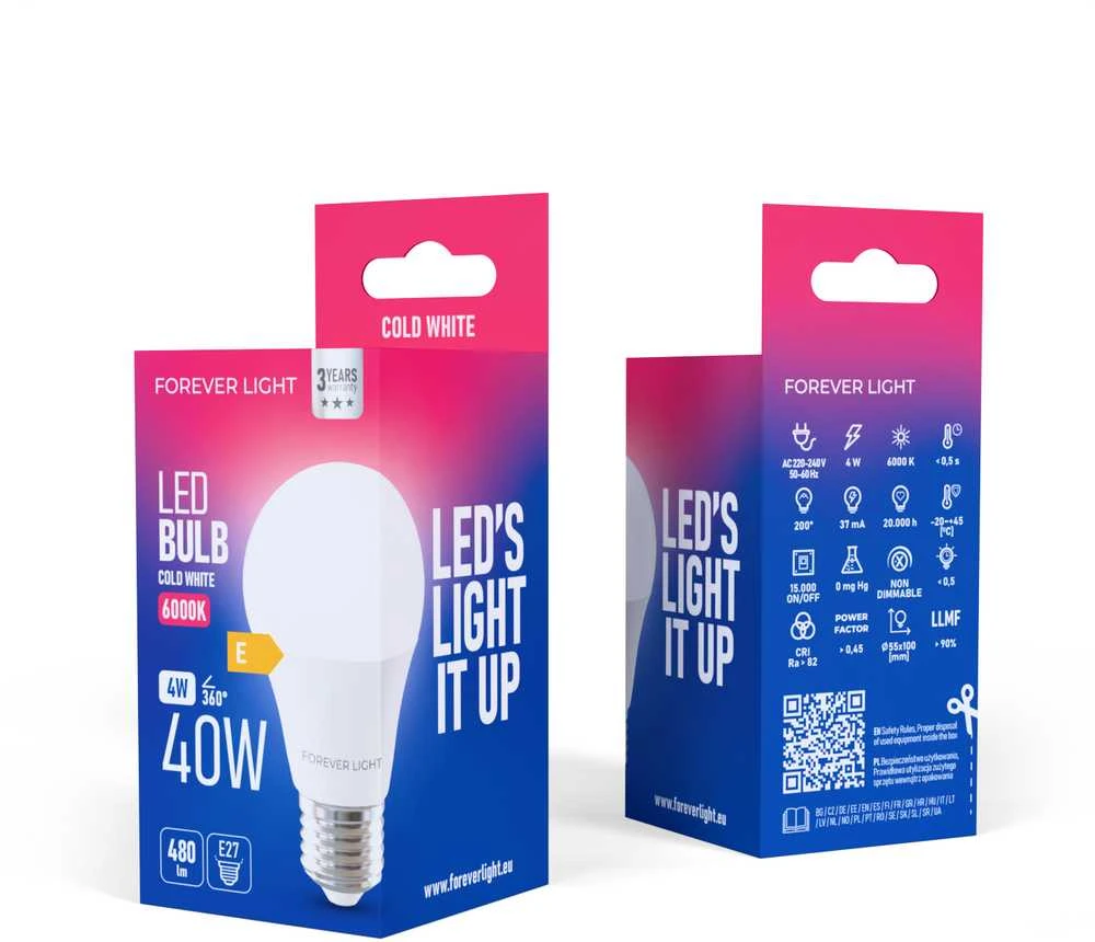 „Telforceone Forever Light“ LED lemputė E27 A55 4W 480lm 6000K E klasė