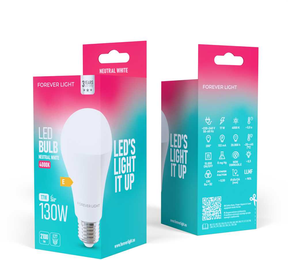 Telforceone Forever Light LED Bulb E27 A65 17W 2100lm 4000K class E