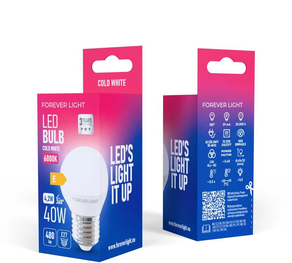 „Telforceone Forever Light“ LED lemputė E27 G45 4,2 W 480 lm 6000 K, E klasė