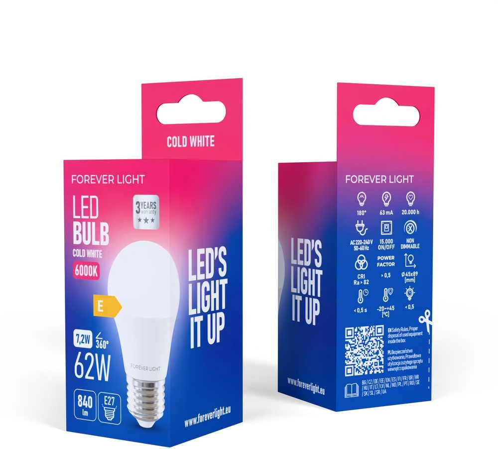 „Telforceone Forever Light“ LED lemputė E27 G45 7,2 W 840 lm 6000 K, E klasė