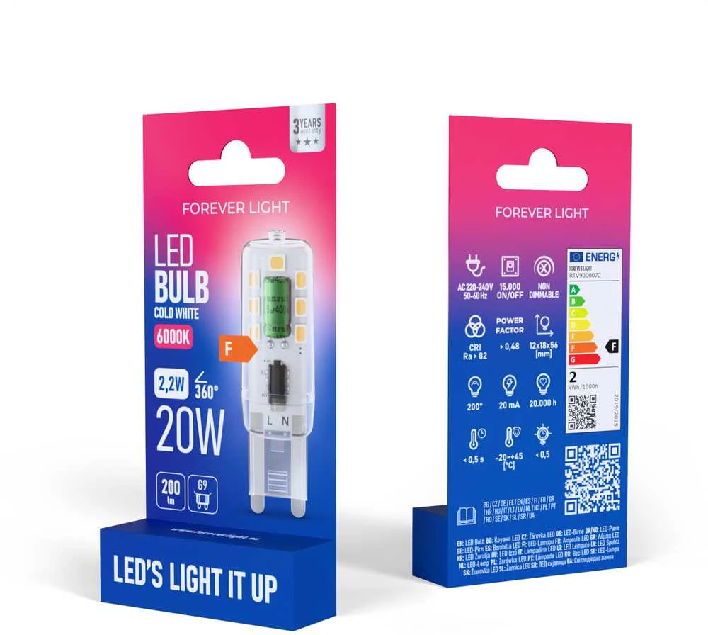 „Telforceone Forever Light“ LED lemputė G9 2,2 W 200 lm 6000 K, F klasė