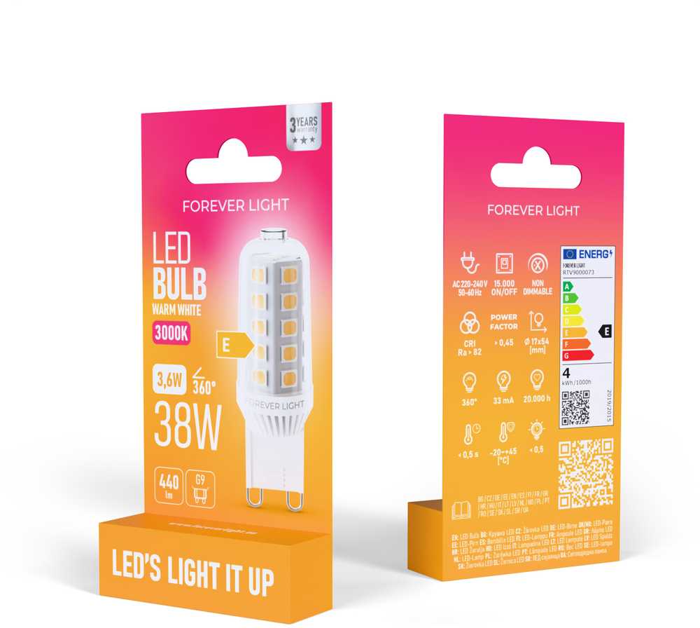 Telforceone Forever Light LED Bulb G9 3.6W 440lm 3000K ceramic class F