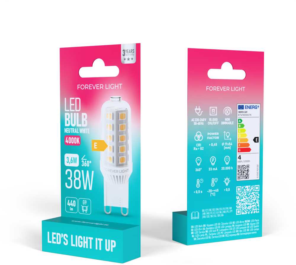 Telforceone Forever Light LED Bulb G9 3.6W 440lm 4000K ceramic class F