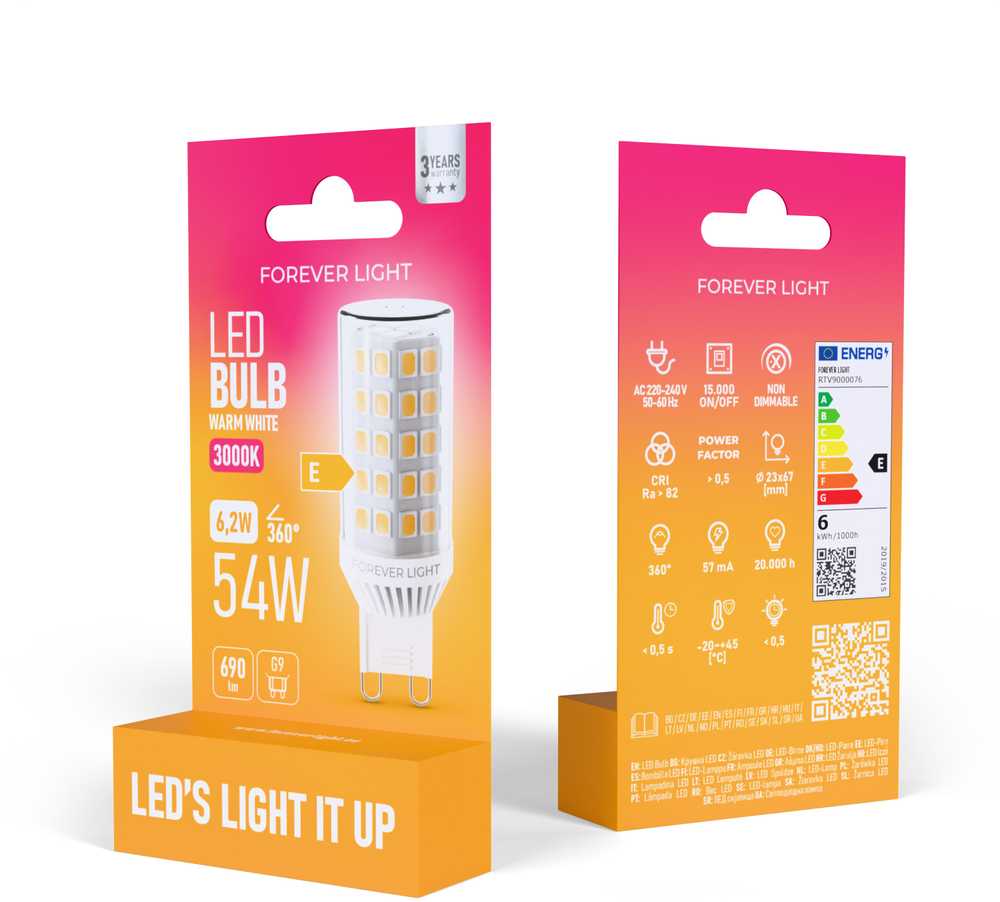 Telforceone Forever Light LED Bulb G9 6.2W 690lm 3000K ceramic class E