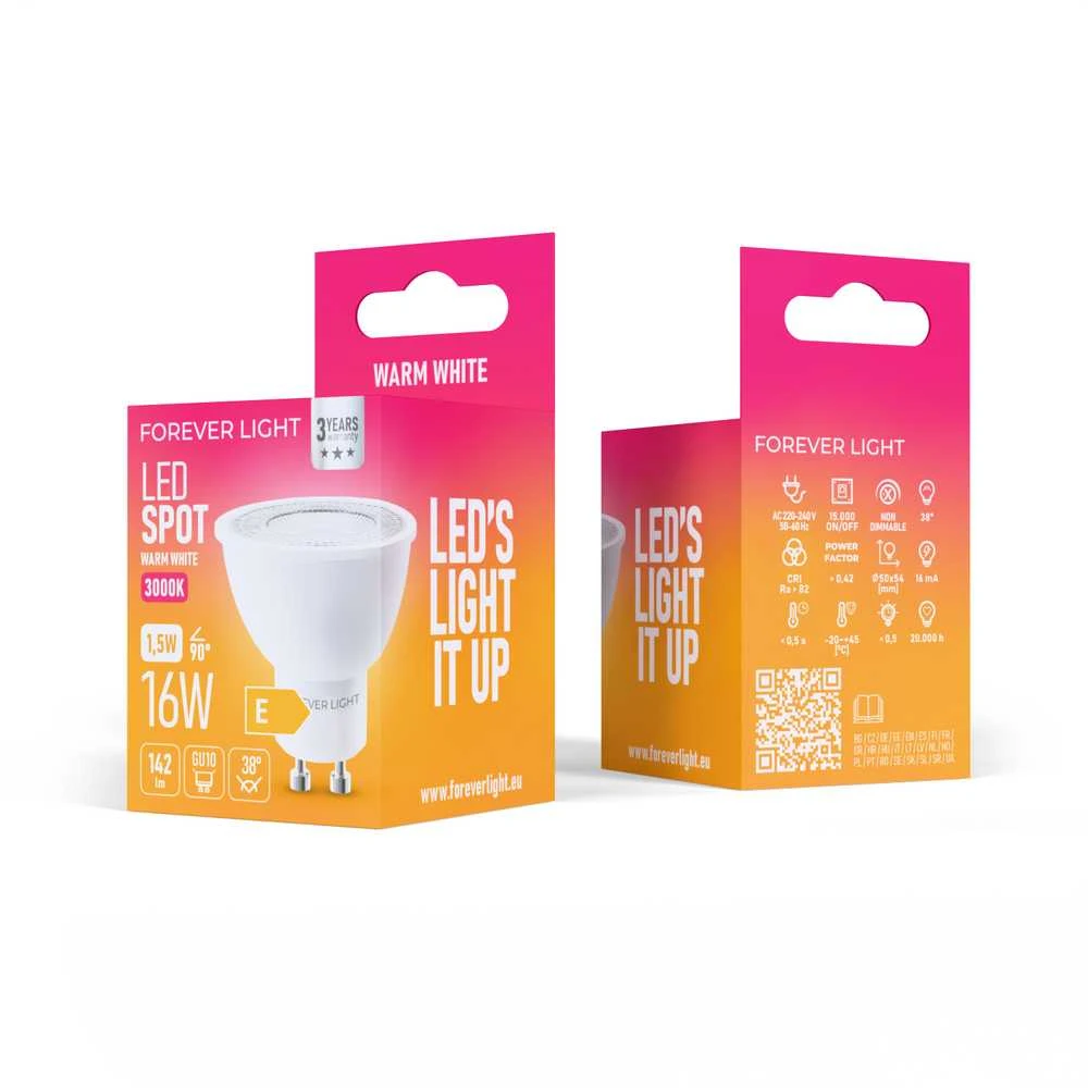 „Telforceone Forever Light“ LED lemputė GU10 38° 1,5 W 142 lm 3000 K, E klasė