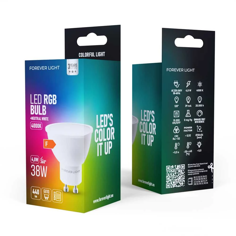 Telforceone Forever Light LED Bulb RGB GU10 4.8W 440lm 4000K class F