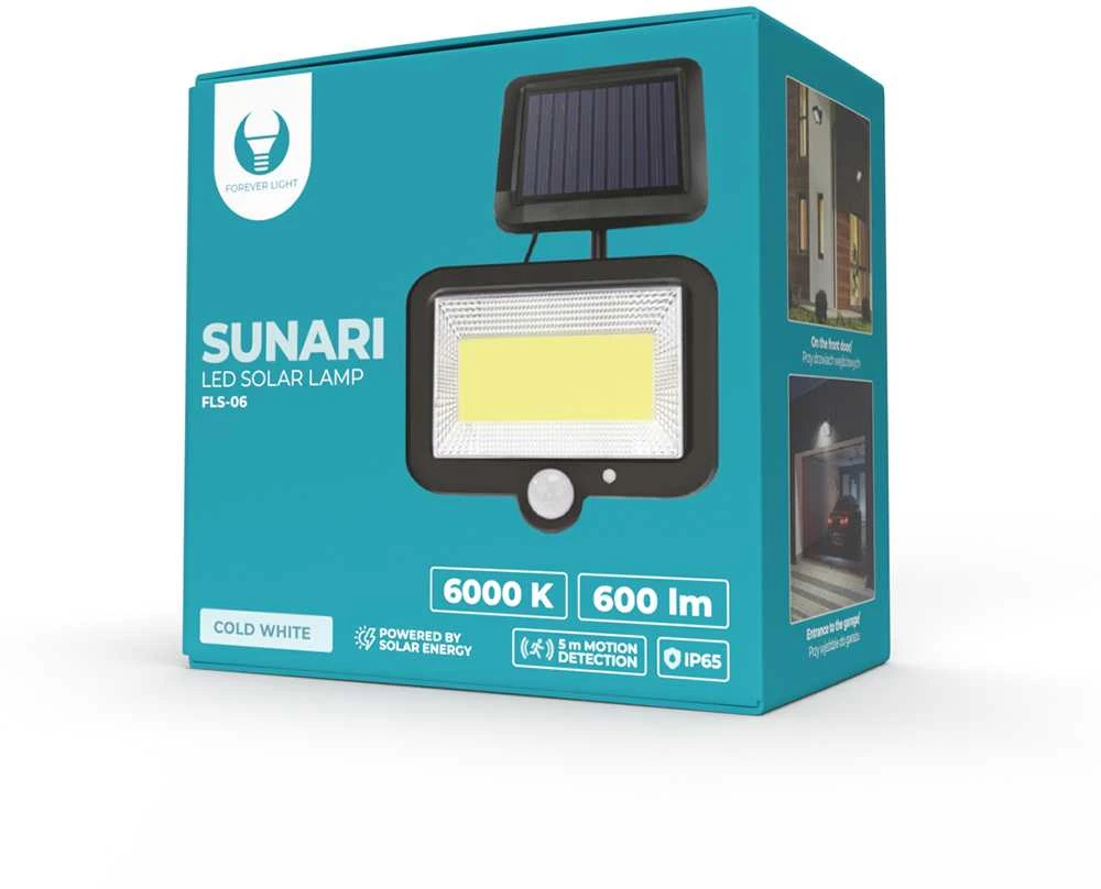 Plastrol SUNARI saulės lempa LED FLS-06 COB PIR 8W 600lm 6000K 1800mAh Li-Ion Forever Light