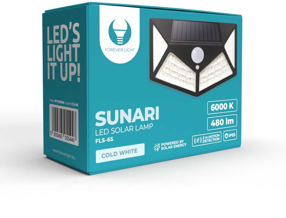 SUNARI saulės lempa LED FLS-65 100*SMD PIR 6W 480lm 6000K 1200mAh Li-Ion Forever Light