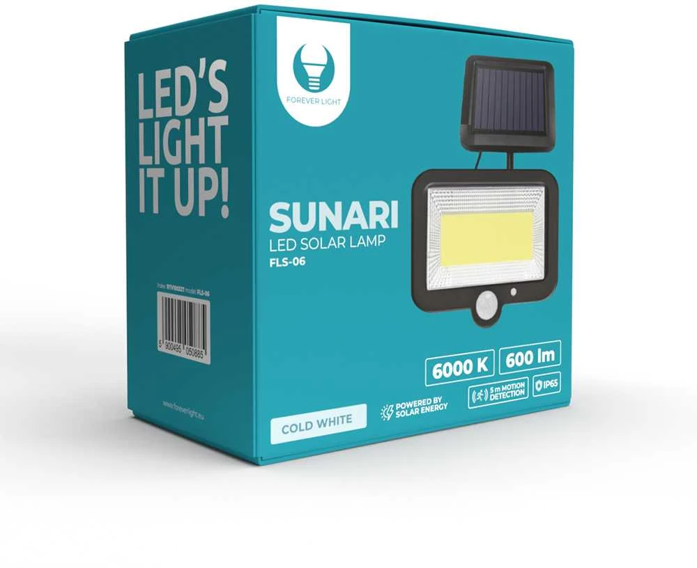Plastrol SUNARI saulės lempa LED FLS-06 COB PIR 8W 600lm 6000K 1800mAh Li-Ion Forever Light