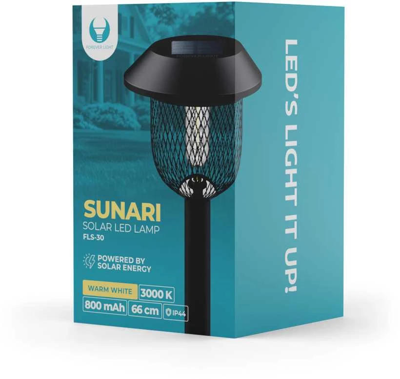 Telforceone Forever Light saulės energija varomas LED šviestuvas plieniniu stulpu SUNARI FLS-30 juodas
