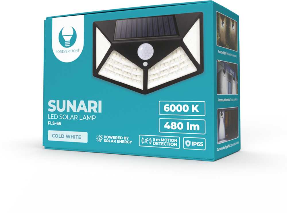 SUNARI saulės lempa LED FLS-65 100*SMD PIR 6W 480lm 6000K 1200mAh Li-Ion Forever Light