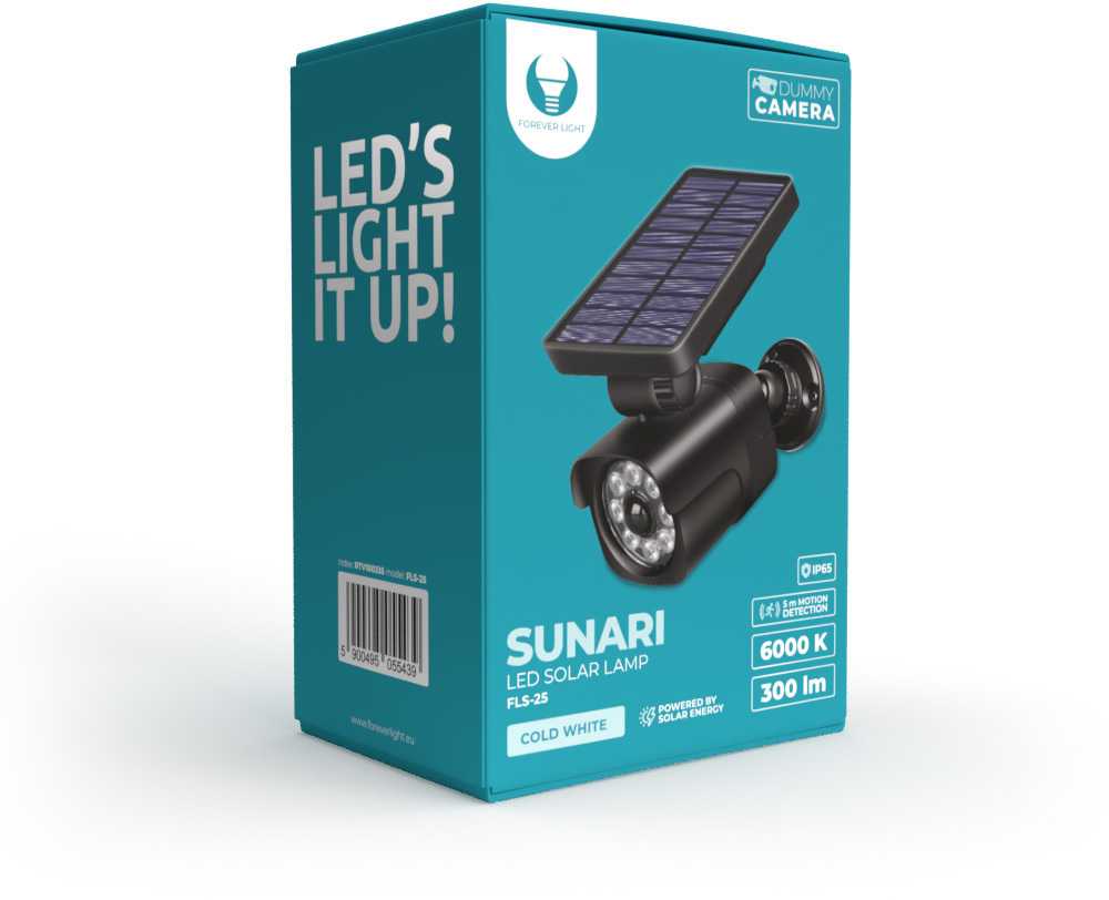 Telforceone Forever Light saulės energijos LED lempa SUNARI FLS-25 SMD PIR dublikato kamera 4W 300lm 6000K 1500mAh Li-Ion