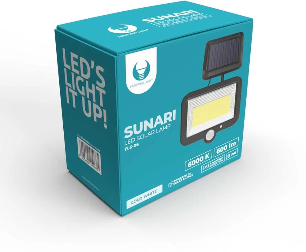 Plastrol SUNARI saulės lempa LED FLS-06 COB PIR 8W 600lm 6000K 1800mAh Li-Ion Forever Light