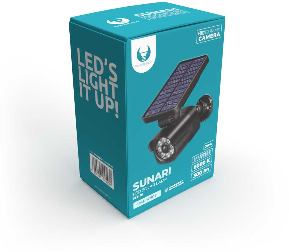 Telforceone Forever Light saulės energijos LED lempa SUNARI FLS-25 SMD PIR dublikato kamera 4W 300lm 6000K 1500mAh Li-Ion